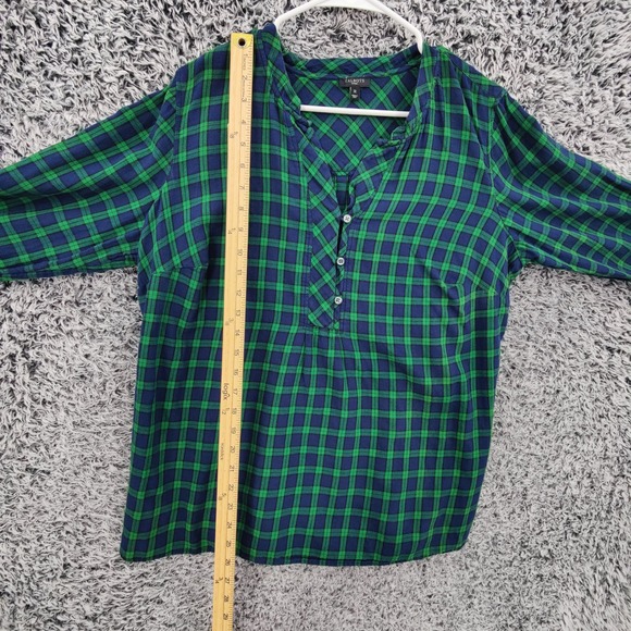 Talbots Woman Plaid Tunic Shirt Green Navy Blue Button Front Plus 1X Cotton fall - Picture 3 of 16